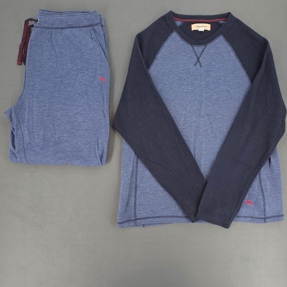 Tommy Bahama Mens Blue Heathered Lounge Set Raglan Top Pants XL
